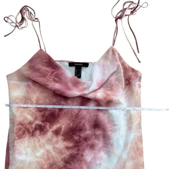 FOREVER 21 Mauve Pink Tie-Dye Cowl Neck 90s Mini Dress Smal Tie Spaghetti Straps - Picture 6 of 9